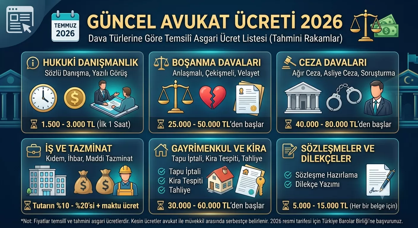 2026 Avukatlık Asgari Ücret Tarifesi (Dava Dava Tam Liste) 1 Güncel Avukat Ücreti 2026