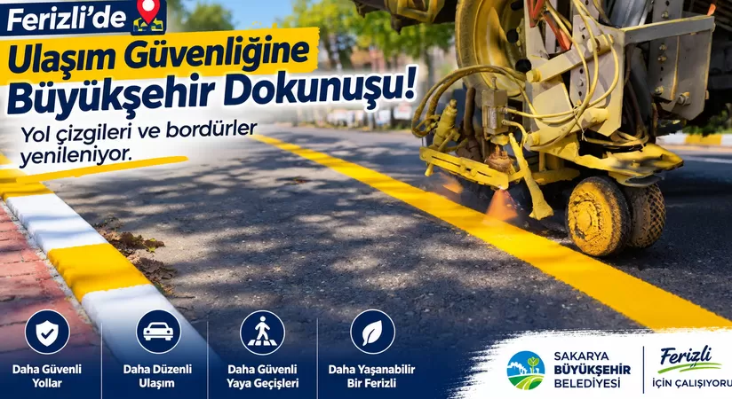 Ferizli’de Yol Çizgileri ve Bordürler Yenileniyor 9 Ferizli’de Yol Çizgileri ve Bordürler Yenileniyor