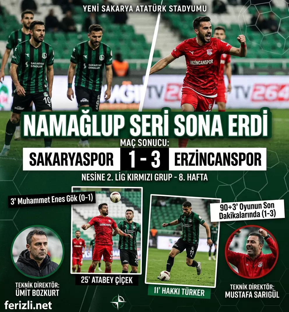 Namağlup Seri Sona Erdi: Sakaryaspor Evinde Erzincanspor’a Boyun Eğdi